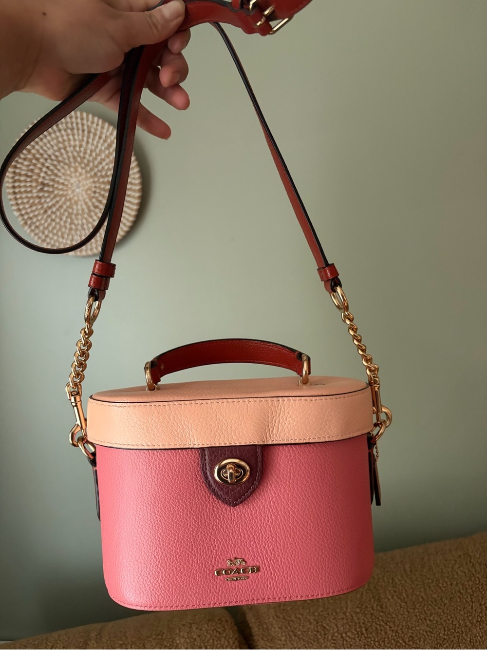 Coach Two-Tone Pink & Peach Leather Vanity Crossbody